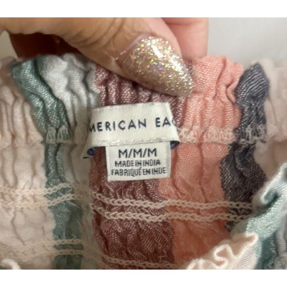 American Eagle Multicolor Striped Cropped Faux Zip Top Womens Size M - Picture 2 of 6